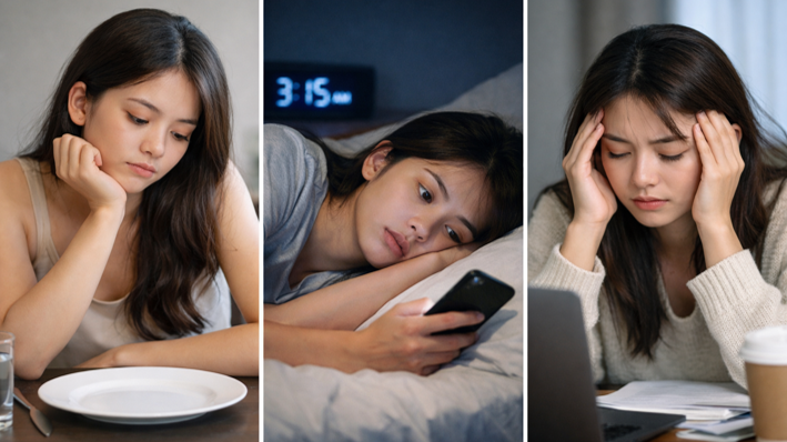 공복과 수면 부족, 스트레스로 지친 20대 여성의 일상 모습